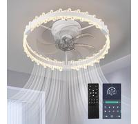ZOMLBOF Luminaire Ventilateur Plafonnier Dimmable et à 6 Vitesses, Fan Light RéVersible avec Minuterie,Light With Fan Silencieux avec APP et TéLéCommande,pour Salon Coucher-White