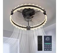 ZOMLBOF Luminaire Ventilateur Plafonnier Dimmable et à 6 Vitesses, Fan Light RéVersible avec Minuterie,Light With Fan Silencieux avec APP et TéLéCommande,pour Salon Coucher-Black
