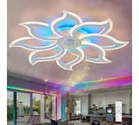 ZOMLBOF Pétale Lustre Salon avec Haut Parleur Bluetooth,plafonnier LED RGB Dimmable,Télécommande Via APP Fonction Mémoire aux Coucher Chambres D'enfants Lamps-White-8||APP+Audio