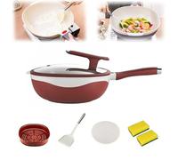 ZomoQryn Casserole AntiadhéSive En Alliage Titane Avec Couvercle Et Panier Vapeur Ensemble PoêLes Multifonctions 32 Cm RevêTement AntiadhéSif Durable Et Facile à Nettoyer Convient à La Cuisson red