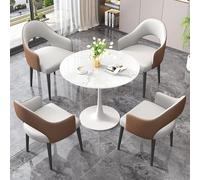 ZomoQryn Dalles Pierre Ensemble Table Et Chaises NéGociation Table Ronde Salon avec Chaises Plateau en Dalle Pierre 12 Mm D'éPaisseur+PièTement en Acier Au Carbone Adapté aux Lieux Loisirs Brown-E