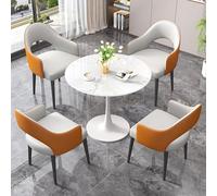 ZomoQryn Dalles Pierre Ensemble Table Et Chaises NéGociation Table Ronde Salon avec Chaises Plateau en Dalle Pierre 12 Mm D'éPaisseur+PièTement en Acier Au Carbone Adapté aux Lieux Loisirs Orange-E