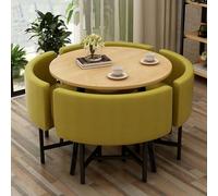 ZomoQryn éLéGant Ensemble Table à Manger Ronde avec Quatre Chaises Adapté à La Fois pour Les Repas Et Les Conversations Doté Coussins Confortables avec Une Finition Cotton Linen Blend - C