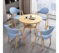 ZomoQryn Ensemble Table à Manger Ronde éLéGante à Double Couche avec 4 Chaises Ensemble Table à Manger Et Chaises De NéGociation Cadre en MéTal Effet Bois Adapté aux Salons Balcons Sky Blue Leather