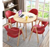 ZomoQryn Ensemble Table ConféRence Ronde Ensemble Table Et Chaises Bureau pour 4 Personnes Imitation Bois Massif avec Quatre Chaises Peu Encombrant Adapté aux Restaurants/HôTels/Balcons Red + Wood