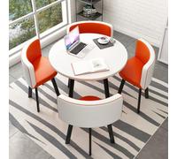 ZomoQryn Ensemble Table Et Chaise de RéCeption de Bureau Ensemble de Table à Manger Ronde pour 4 Personnes MatéRiau en Cuir Adapté aux Cuisines Et aux Zones de RéCeption de Bureau Orange White