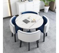ZomoQryn Ensemble Table Et Chaise de RéCeption de Bureau Ensemble de Table à Manger Ronde pour 4 Personnes MatéRiau en Cuir Adapté aux Cuisines Et aux Zones de RéCeption de Bureau B-Blue White