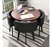 ZomoQryn Ensemble Table Et Chaise de RéCeption de Bureau Ensemble de Table à Manger Ronde pour 4 Personnes MatéRiau en Cuir Adapté aux Cuisines Et aux Zones de RéCeption de Bureau C-Black