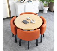 ZomoQryn Ensemble Table Et Chaise de RéCeption de Bureau Ensemble de Table à Manger Ronde pour 4 Personnes MatéRiau en Cuir Adapté aux Cuisines Et aux Zones de RéCeption de Bureau D-Orange
