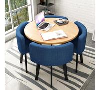 ZomoQryn Ensemble Table Ronde Et 4 Chaises Petit Ensemble Table Salle ConféRence avec 4 Chaises en Coton Et Lin avec Un DiamèTre Plateau 80 Cm Adapté aux Bureaux Et aux Salles RéCeption Wood+Blue