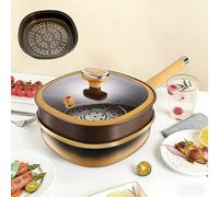 ZomoQryn PoêLe AntiadhéSive En Alliage Titan 30 Cm Avec Couvercle PoêLe à Frire Profonde En Titane LivréE Avec Un Cuiseur Vapeur Et Une Spatule En Silicone IdéAle pour Des œUfs Faire Sauter