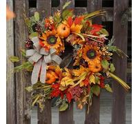 Zomtier Couronne Automne pour Deco Automne, 45cm Citrouille Couronne avec Feuille d'érable Artificielle, Baie, décoration Murale, Decoration Automne pour Thanksgiving, Halloween