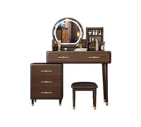 ZONABSQQ Coiffeuse Ensemble de Coiffeuse en Bois Massif avec Miroir LED et Tabouret, Coiffeuse Bureau de Maquillage avec 5 tiroirs pour Fille Femme Chambre Multifonction