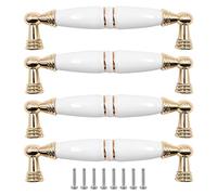ZONADAH Lot de 4 poignées en céramique pour armoire, espacement des trous de 128 mm, poignées d'armoire en céramique blanche, pour armoire, tiroir, tasse, tiroir pour armoire, penderie, commode