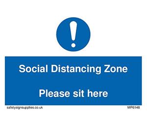Zone de distance sociale S'il vous plaît asseyez-vous ici