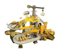 Zone minière - Piste Chantier Enfants avec Camion et Ruspe - Jouet Constructions Éducatives 3-8 Ans avec Grue, Bétonnière, Ruban Transporteur et Toboggan Balles - Ensemble de machines de chantier