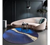 Zone Tapis Ronde Chambre Tapis Salon Anti Slip Doux Tapis Tapis de Sol Grand pour Couloir Rayures dorées abstraites Bleu Marine,ø 90CM