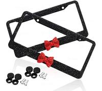 Zone Tech - Lot de 2 Cadres de Plaque d'immatriculation Brillants - Noir Cristal avec nœud Ruban Rouge de qualité supérieure - Cadre de Plaque d'immatriculation avec vis de Fixation en Cristal