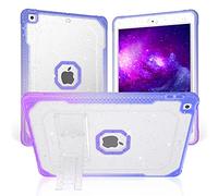 ZoneFoker Coque pour iPad 8ème/7ème génération, pour iPad 10,2" 2020/2019, coque transparente à paillettes double couche résistante aux chocs avec support pour tablette pour fille/femme-violet/bleu