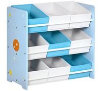 ZONEKIZ Armoire à jouets avec 9 paniers amovibles, Coffre à jouets en bois MDF et tissu, 63x30x60cm, Bleu clair
