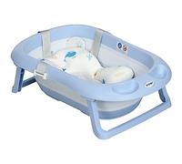 ZONEKIZ Baignoire pliable pour bébé, baignoire pliable avec support antidérapant, coussin de coussin, bouchons de vidange, support de pommeau de douche, compartiments de rangement, pour enfants de 0 à