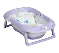 ZONEKIZ Baignoire pliable pour bébé, baignoire pliable avec support antidérapant, coussin de coussin, bouchons de vidange, support de pommeau de douche, compartiments de rangement, pour les enfants de