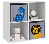 ZONEKIZ Bibliothèque pour enfant avec 2 boîtes de rangement - Étagère à jouets pour chambre d'enfant - Blanc + gris - 61,8 x 29,9 x 61,8 cm