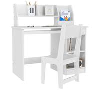 ZONEKIZ Bureau Enfant avec Chaise Ergonomique, Table Enfant et Chaise avec 2 tiroirs, étagères Ouvertes et niches, Table pour l'étude, Le Travail et l'écrire, 90 x 45 x 90 cm, Blanc