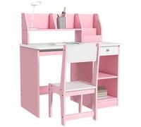 ZONEKIZ Bureau Enfant avec Chaise Ergonomique, Table Enfant et Chaise avec 2 tiroirs, étagères Ouvertes et niches, Table pour l'étude, Le Travail et l'écrire, 90 x 45 x 90 cm, Rose