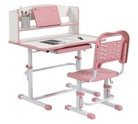 ZONEKIZ Bureau pour Enfants avec Chaise, Bureau Scolaire réglable en Hauteur avec tiroir et Plateau inclinable, 6-12 Ans, Rose