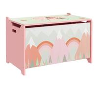 ZONEKIZ Coffre à jouet enfant avec couvercle rabattable, motif de forêt, coffre de rangement enfant, coins arrondis et poignée latérale, rangement jouet pour filles garçons, 60 x 37 x 39 cm, rose