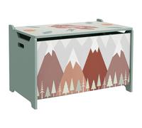 ZONEKIZ Coffre à jouet enfant avec couvercle rabattable, motif de forêt, coffre de rangement enfant, coins arrondis et poignée latérale, rangement jouet pour filles garçons, 60 x 37 x 39 cm, vert