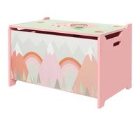 ZONEKIZ Coffre de rangement enfant 60 x 37 x 39 cm - Couvercle à charnière sécurité, motif animal, rose