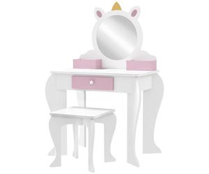 ZONEKIZ Coiffeuse enfant avec tabouret et miroir Coiffeuse pour filles avec tiroir compartiments design licorne blanc