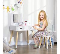 ZONEKIZ Coiffeuse enfant table de maquillage avec tabouret miroir et 2 tiroirs 3 à 6 ans - 60 x 40 x 95 cm - blanc et bois Description:Cette splendide coiffeuse design scandinave séduira votre enfant.