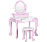 Coiffeuse enfant design girly - tabouret inclus - tiroir, 2 étagères, niche, miroir - MDF - blanc rose