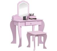 ZONEKIZ Coiffeuse pour Enfant avec Tabouret et Miroir, Petite Table de Maquillage avec tiroir et 2 Compartiments Ouverts, pour Fille de 3-6 Ans, Rose