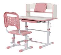ZONEKIZ Ensemble Bureau pour Enfants avec Chaise Réglable en Hauteur et Plan Inclinable, Âge 6-12 Ans, Rose