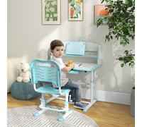 ZONEKIZ Ensemble Bureau pour Enfants avec Chaise Réglable en Hauteur et Plateau Inclinable, Âge 6-12 Ans, Bleu