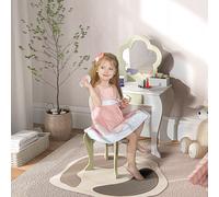ZONEKIZ Ensemble Coiffeuse pour Fillette avec Miroir de Maquillage et Tabouret Assorti en Bois, Tiroir et Contenants, Blanc
