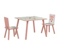 ZONEKIZ Ensemble table et chaises en pin, table avec 2 chaises, motif animal, chambre d'enfant, 3-8 ans, Rose