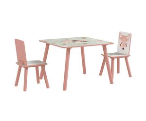 ZONEKIZ Ensemble table et chaises en pin, table avec 2 chaises, motif animal, chambre d'enfant, 3-8 ans, Rose