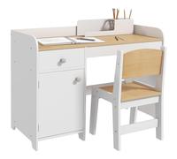ZONEKIZ Kids Desk and Chair Set for 3-6 Years with Storage Drawer, Study Table and Chair for Children - White (Bureau et Chaise pour Enfants pour 3-6 Ans avec tiroir de Rangement)