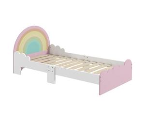 ZONEKIZ Lit pour Enfants de 3 à 6 Ans 143 x 74 x 66 cm Design Arc-en-Ciel - sommier à Lattes Inclus, Rose, Chambre Moderne