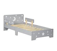 ZONEKIZ Lit pour Enfants, lit au Sol Enfant, de 3 à 6 Ans, 143 x 76 cm, Design étoiles et Lune, sommier à Lattes Inclus, pour Une Chambre d'enfant, Gris