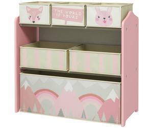 ZONEKIZ Meuble pour enfants avec 6 bacs en tissu, motif mignon, 63x30x66 cm, rose