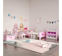 ZONEKIZ Mobilet Portagiochi avec 9 Paniers Amovibles en Bois et Tissu, 63x30x60 cm, Rose et Blanc