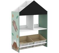 ZONEKIZ Rangement d'étagères pour Jouets d'enfants avec étagères Ouvertes à Peindre et 2 boîtes Amovibles en Tissu Non tissé pour Salle de Jeux, Chambre d'enfant 62,4x26,5x90 cm Vert