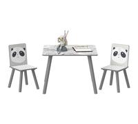 ZONEKIZ Table et 2 chaises pour Enfants 3-8 Ans Ensemble 3 pièces Motif Animaux pour Chambre à Coucher Salle de Jeux Pieds en Bois Massif Gris