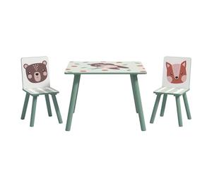 ZONEKIZ Table pour Enfant avec 2 chaises, 1 Table et 2 chaises, Motif Animal Mignon, Ensemble pour Enfants de 3 à 8 Ans, Vert
